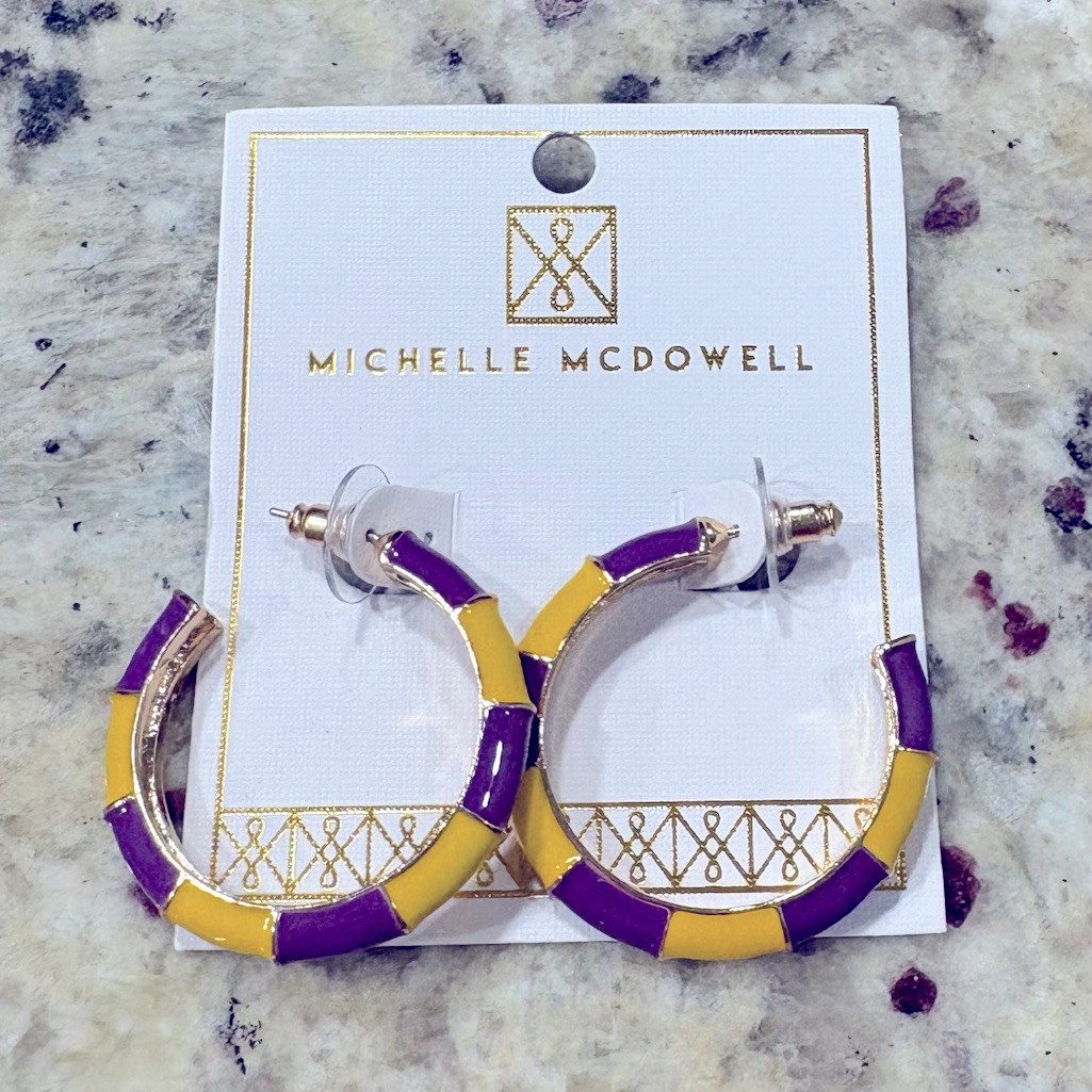 Michelle Mcdowell Purple And Gold Hoops New On Card